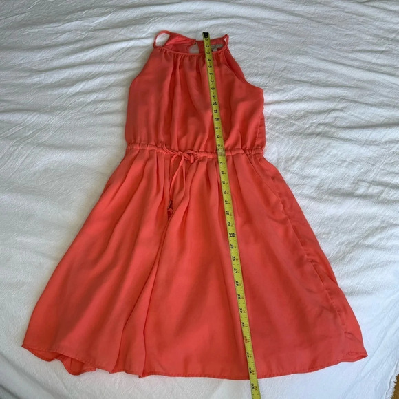 Banana Republic A Line Halter Solid Coral Cinch Waist Dress Capri Sz  2 summer - Picture 12 of 13